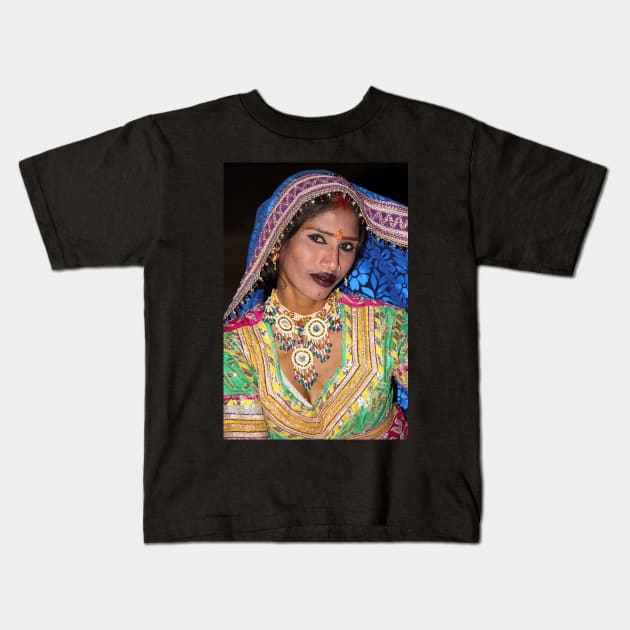 Portrait of a Dancer in Rajasthan, India Kids T-Shirt by Carole-Anne